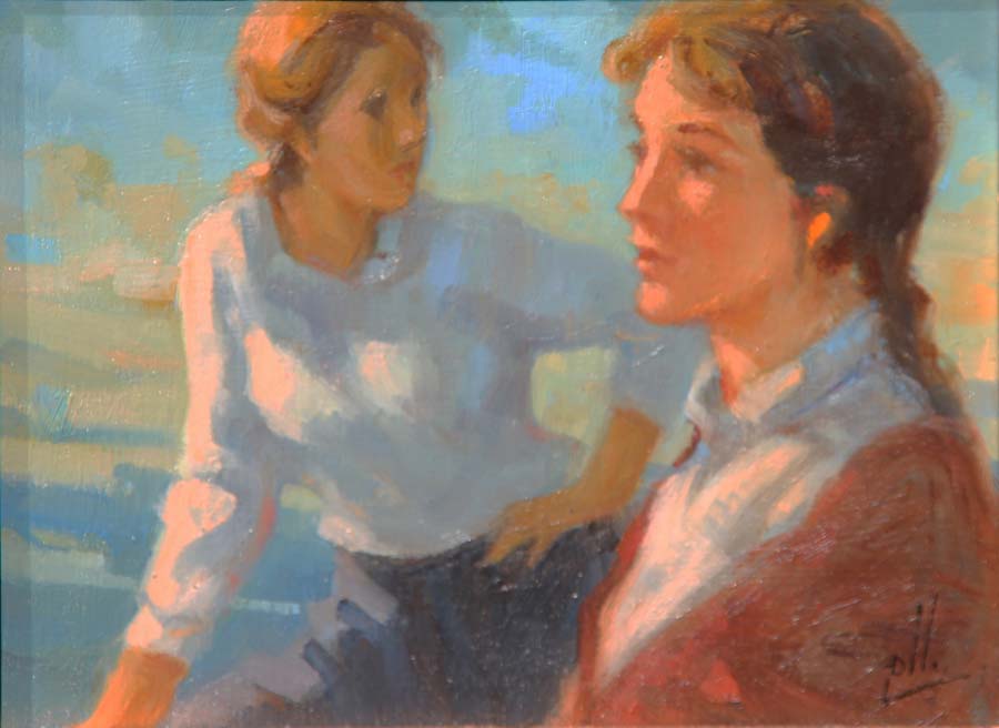 15 Damas en tertulia O.l 14x18 cm.