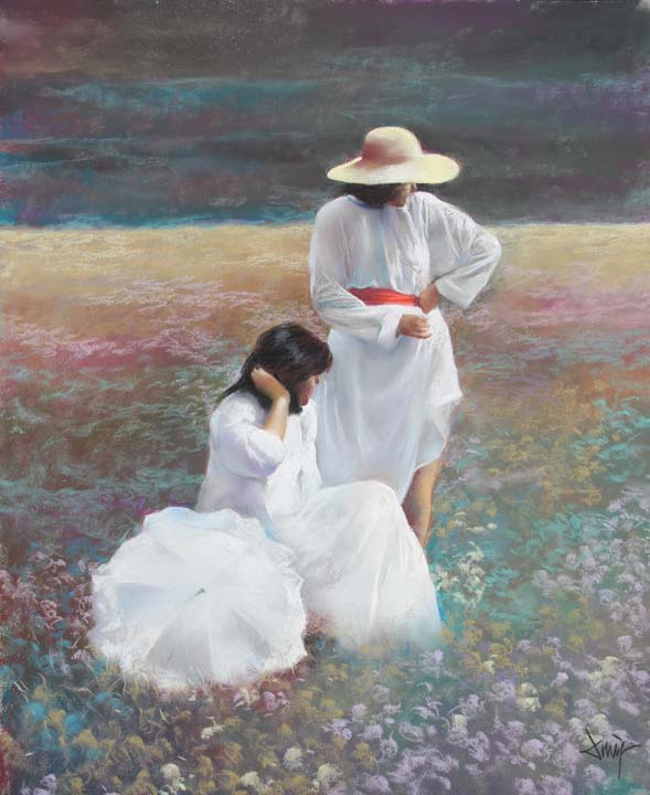 24 Modelos en campos de amapolas y flores Pastel 61x50cm.