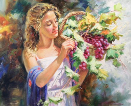 Dama con cesto de uvas 65x50