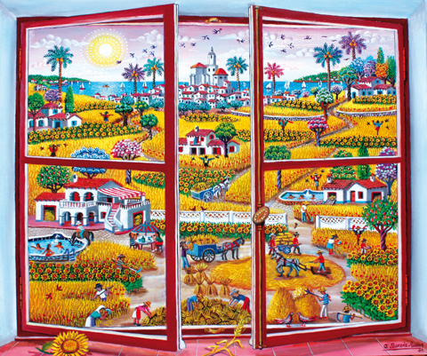 07 Segadores y girasoles desde la ventana 46x55cm.