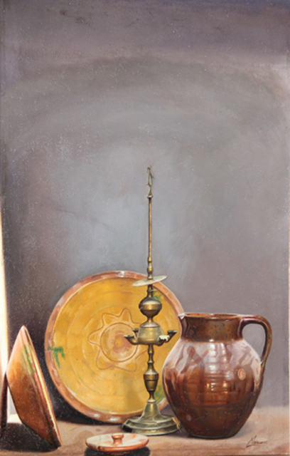 24 Bodegon con ceramica oleo sobre lienzo 91x58cm.
